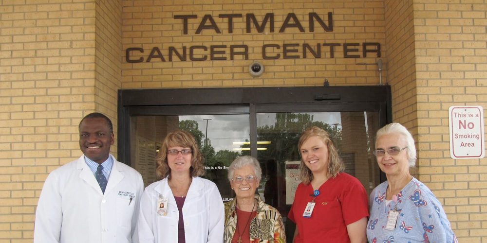 Tatman Cancer Center entrance with CRMC cancer care staff